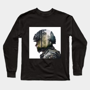 double exposure of soldier in woods Long Sleeve T-Shirt